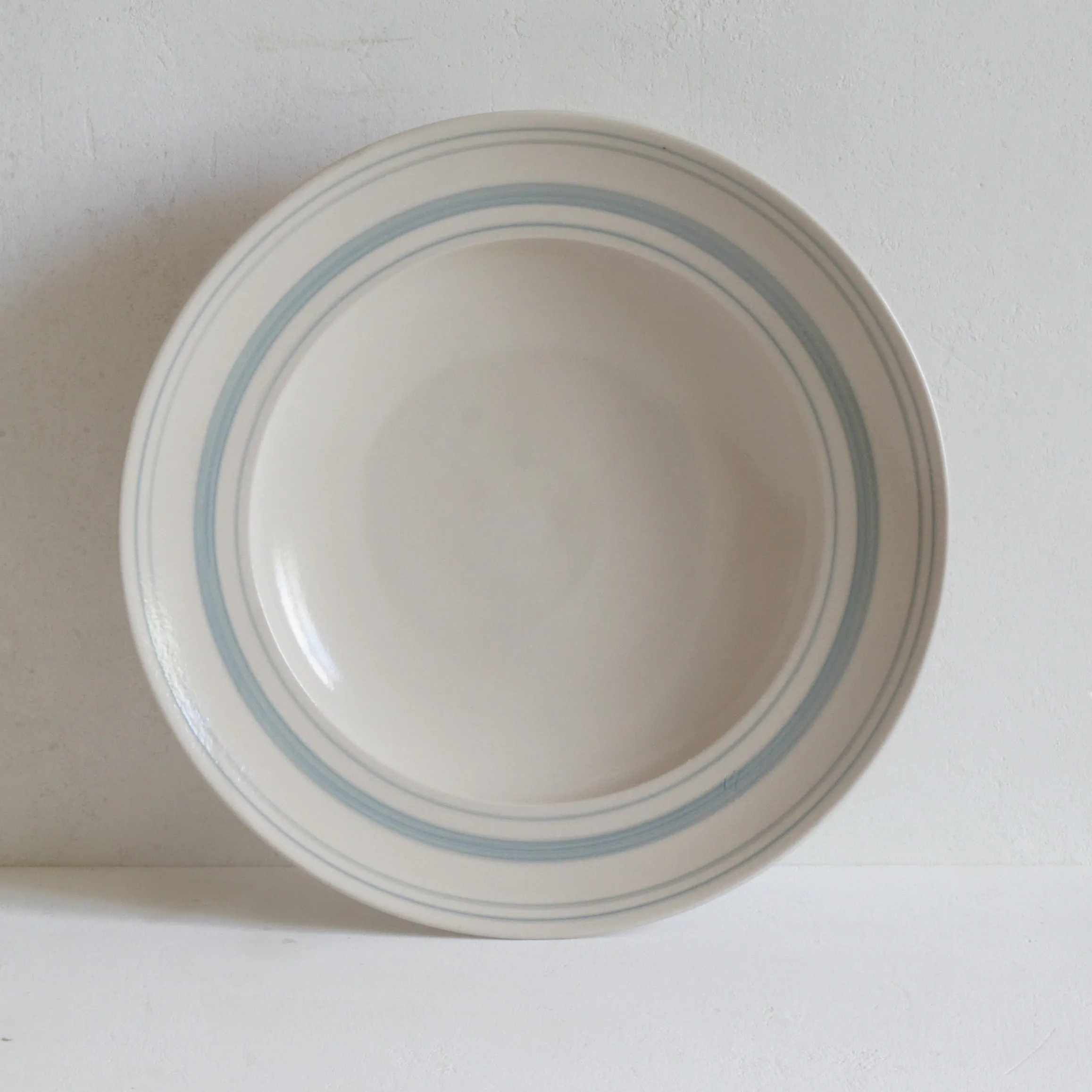 Set of Shallow Bowls Duck Egg Linen Stripe - Classical Stoneware