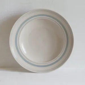 Set of Shallow Bowls Duck Egg Linen Stripe - Classical Stoneware