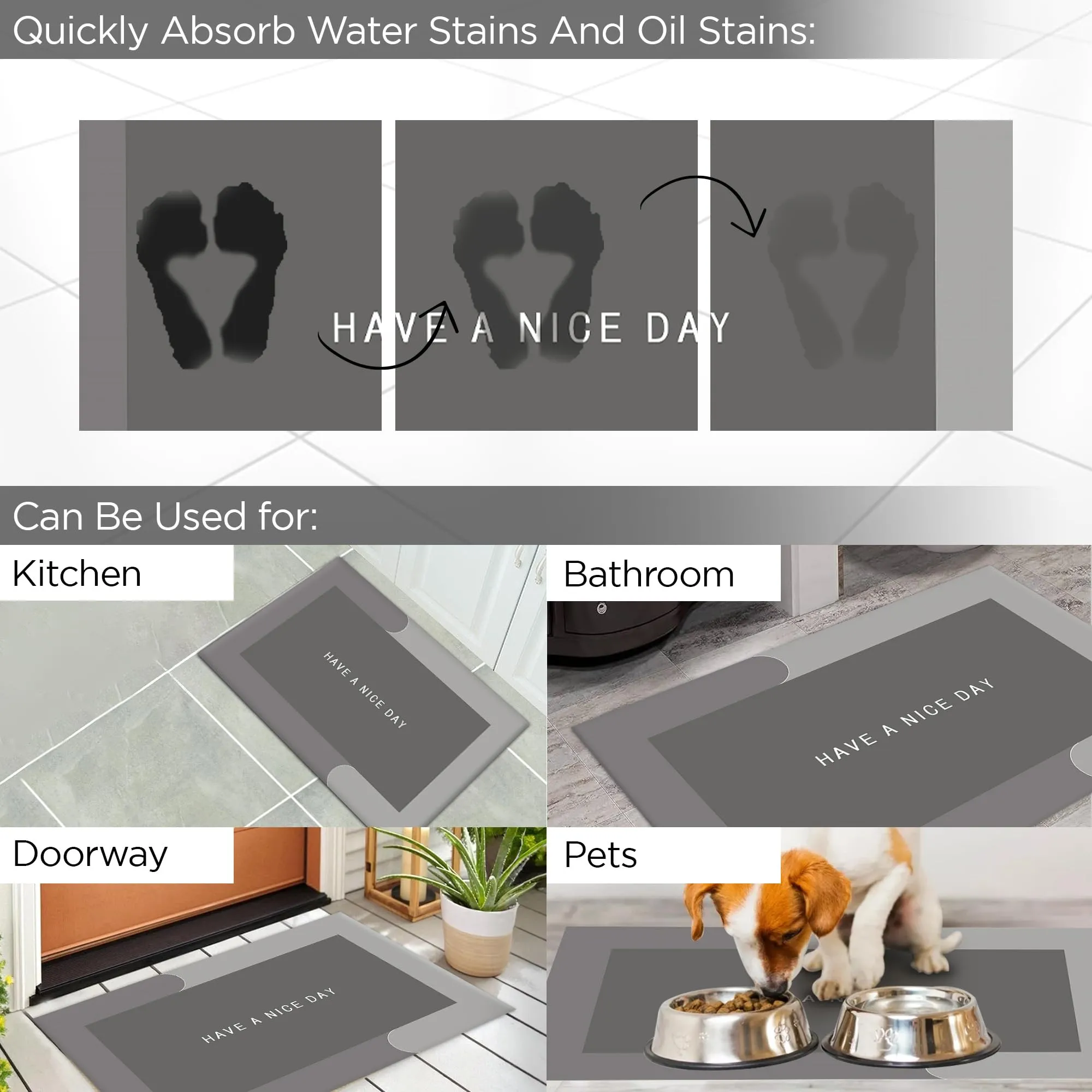 UMAI Polyester Non-Woven Felt Bathroom Mat(40 * 60cm) Bath Mat | Anti Skid Mat for Bathroom Floor | Bathroom Accessories | Bathroom Mats Water Soak | Non Slip Mat for Bathroom | Floor Mat (Grey)