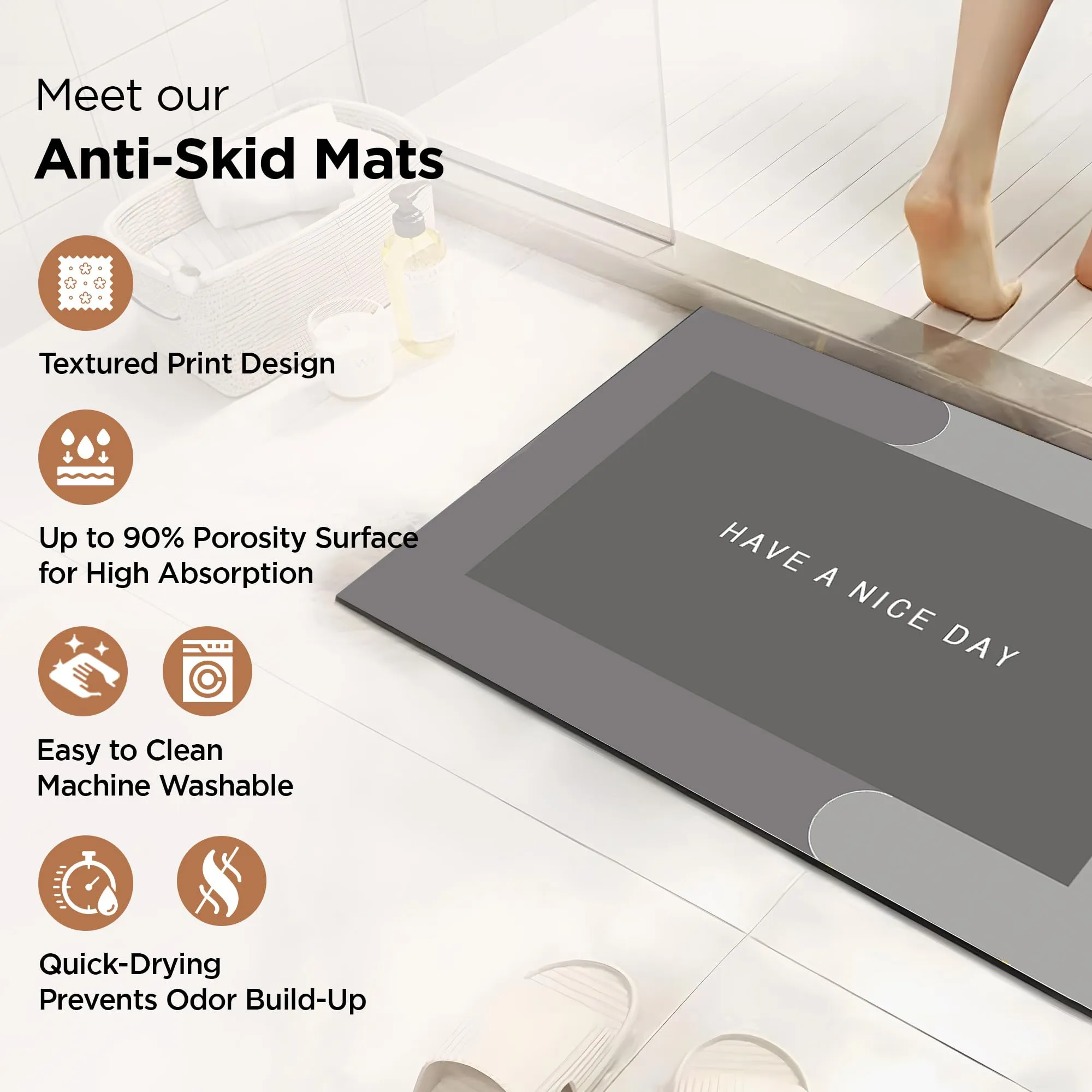 UMAI Polyester Non-Woven Felt Bathroom Mat(40 * 60cm) Bath Mat | Anti Skid Mat for Bathroom Floor | Bathroom Accessories | Bathroom Mats Water Soak | Non Slip Mat for Bathroom | Floor Mat (Grey)