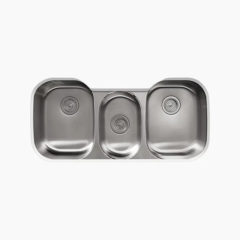 Undertone 20.13" x 41.63" x 9.5" Triple Basin Undermount Kitchen Sink in Stainless Steel