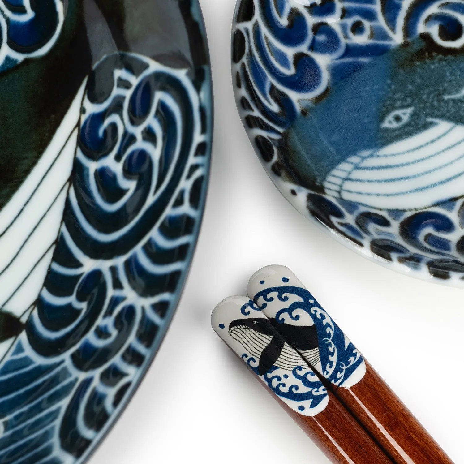 Whale Indigo Blue Ceramic Japanese Bowl Set